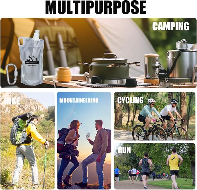 2-Pack 1L Hiking Collapsible Water Bottles with Mountaineering Buckle (Not Suitable for Climbing) BPA-Free Foldable Backpacking Water Bottle for Camping Hiking Running Cycling Mountaineering - Image 5