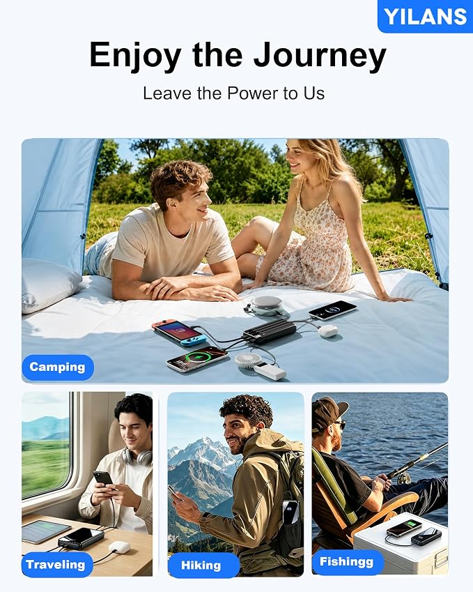 YILANS Portable Charger 50000mAh, 22.5W Power Bank with Built-in 4 Cables | Charges 6 Devices, Fast Charging Travel Essential, External Battery Phone Pack for iPhone 17-12, for Samsung/Android/iPad - Image 8