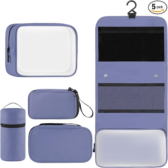 Toncoke Travel Toiletry Bag Set, Hanging Toiletry Bag Premium Faux Leather, Toiletry Bag for Women & Men, Travel Essentials Makeup Bag Water-resistant (Faux Leather Purple) by Unknown