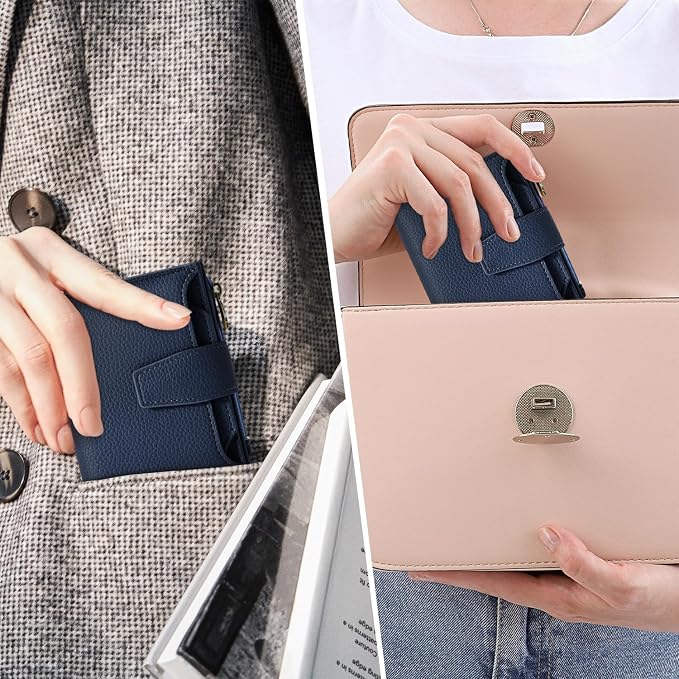 Small Wallet Women RFID Blocking Soft Leather Bifold Compact Card Holder Wallet for Women with Zipper Coin Pocket 4 ID Window - Image 8