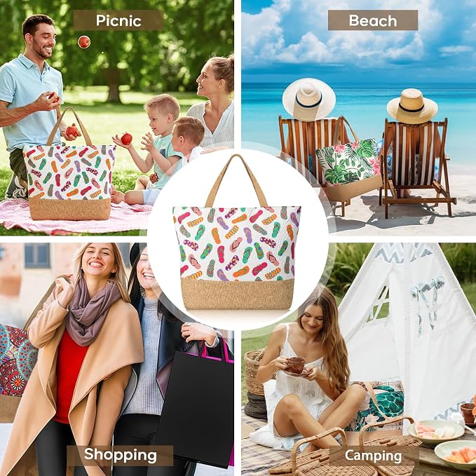 Trifabricy Beach Bags for Women,Waterproof Straw Beach Tote Bag With Zipper | Spacious Storage Capacity, Secure Zipper Closure, Reinforced Carry Handles, Stylish Printed Design For Outdoor Activities - Image 8