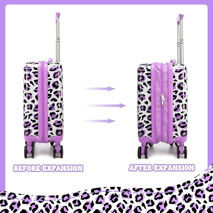 Kid's Luggage Set 2 Piece Suitcase Set Hardside Luggage with Spinner Wheels Girls Carry on Toddler Travel Rolling Suitcase with Neck Pillow Airline Approved - Image 7