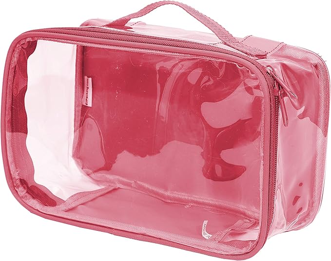 Small Clear Travel Packing Cube/See Through PVC Plastic Pouch for Carry On Suitcase, Backpack or Diaper Bag/Transparent Multipurpose Accessories, Makeup & Underwear Organizer w/Handle (Burgundy) by EzPacking
