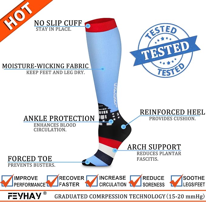 FEYHAY Copper Compression Socks (8 Pairs) 15-20 mmHg Circulation is Best Athletic & Daily for Men & Women, Running, Climbing - Image 4