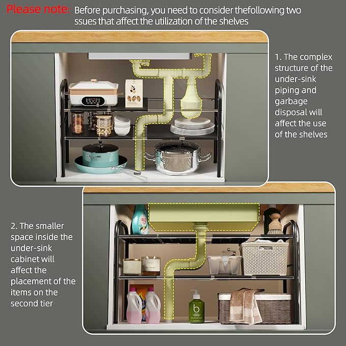 Under Sink Organizers and Storage,Expandable under cabinet organizer Shelf | 2 tier expandable shelf for kitchen and bathroom,shoe rack,8 Removable ABS Panels,Adjustable partition height,20.6-32.2" W - Image 4