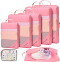 PFEYRPK Lightweight Compression Packing Cubes for Suitcases, Compressible Expandable Travel Packing Organizer with Clear Toiletries and Backpack Bag, Travel Essentials for Carry on Luggage 7 Set by PFEYRPK