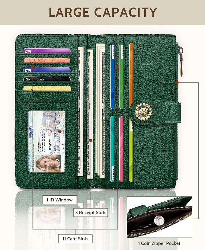 GIANCOMICS Cute Womens Wallet RFID, Flower Forest Credit Card Holder Bifold | Billfold, Cute Cash Purse, Travel Zipper Coin Pocket, Compact Clutch, PU Leather, ID Window, 11 Card Slots, Ladies Gift Woman - Image 3