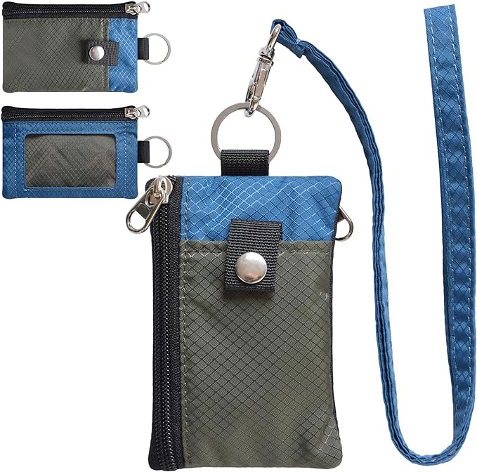 CHENSPRX Minimalist RFID Blocking Small Wallet with ID Window,WaterResistant Zip Id Case Wallet with Lanyard Keychain for Cards,Cash,Travel,Women,Men by CHENSPRX