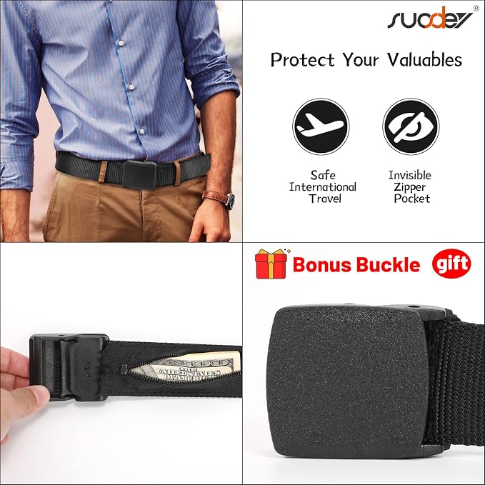 SUOSDEY Travel Money Belt, Nylon Hidden Money Pocket Belt with Plastic Buckle - Image 4