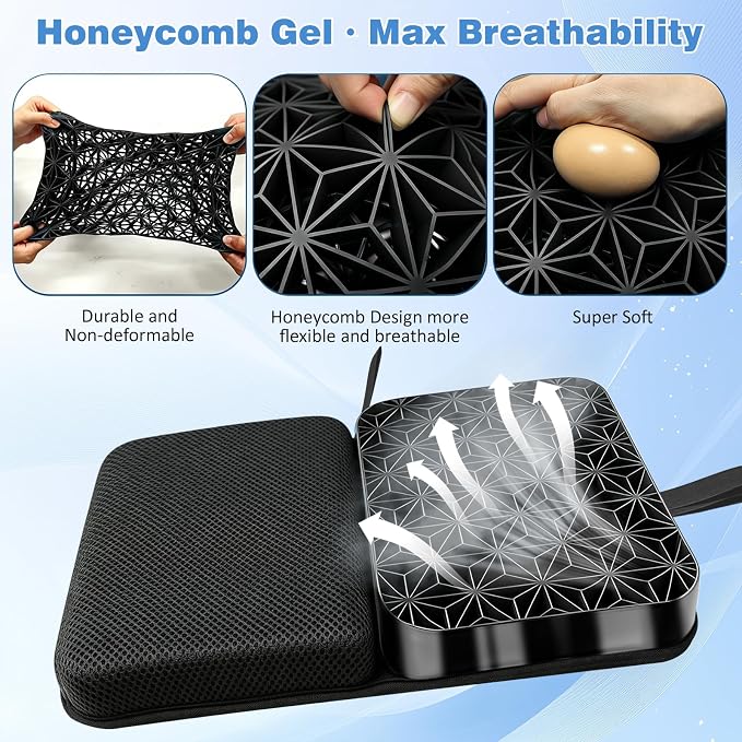 Honeycomb Gel Seat Cushion 16"x12" Foldable for Tailbone & Pressure Relief | Portable foldable cushion for airplane, car, office & wheelchair; lightweight breathable pad for all-day pressure relief - Image 5