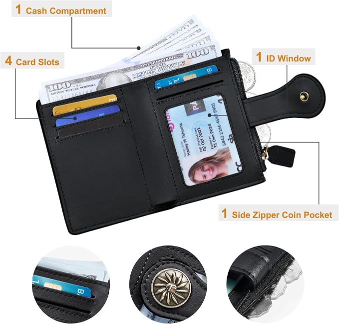 Tipmile Small Wallet Women Bifold RFID Blocking Card Holder Leather Wallets with Zipper Coin Pocket, Blue & Black - Image 4