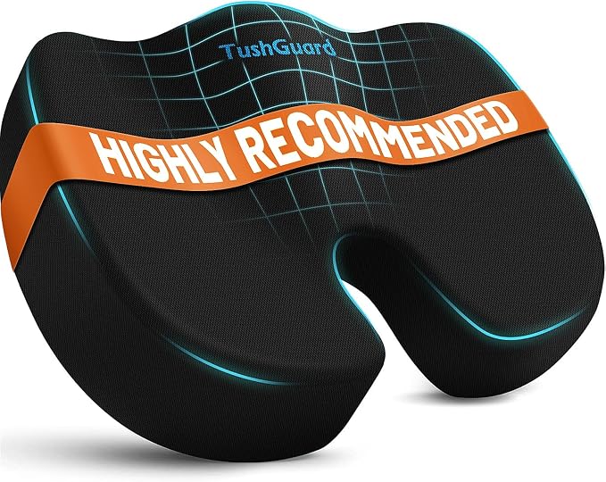 Seat Cushion for Office Chair, Memory Foam Chair Cushion, Black | Office Chair Cushion for Car, Airplane - Chair Pad, Butt Pillow for Long Sitting Sciatica, Hip, Coccyx,Tailbone Pain Relief by TushGuardSeatCushonsPillows