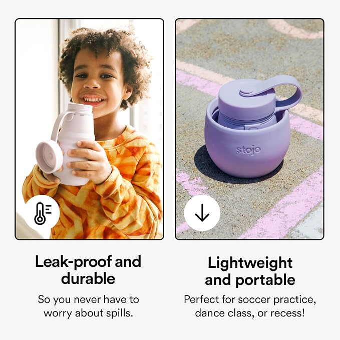 STOJO Jr Collapsible Bottle for Kids - Peony Pink, 14oz / 400ml - Leak-Proof Reusable Silicone Travel Cup for Hot & Cold Drinks - For Home, On-The-Go Camping & Hiking - Microwave & Dishwasher Safe - Image 3