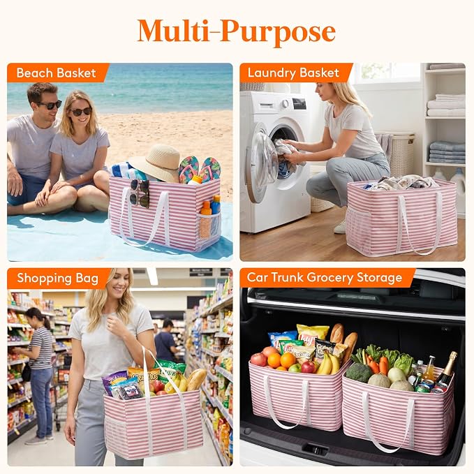 Lifewit Extra Large Tote Bag, Reusable Grocery Bags with Metal Wire Frame and Handles - Image 5