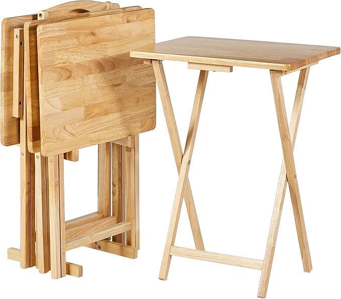 Amazon Basics Classic Foldable TV Dinner Tray Table with Storage Rack, 14.6 L x 19 W x 26 H inch, Natutral, 4-Pack by AmazonBasics