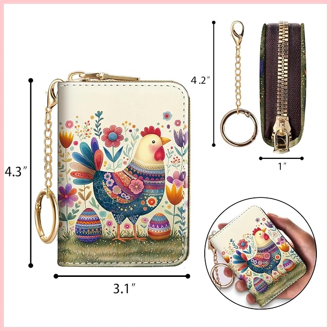 Blusabaca RFID Credit Card Holder Small Women Travel Wallet, Chicken Eggs | Removable Keychain, Case with Zipper, Vegan PU Leather, Cash Coin Pocket, Business Accordion Purse, Ladies Female Gift - Image 4