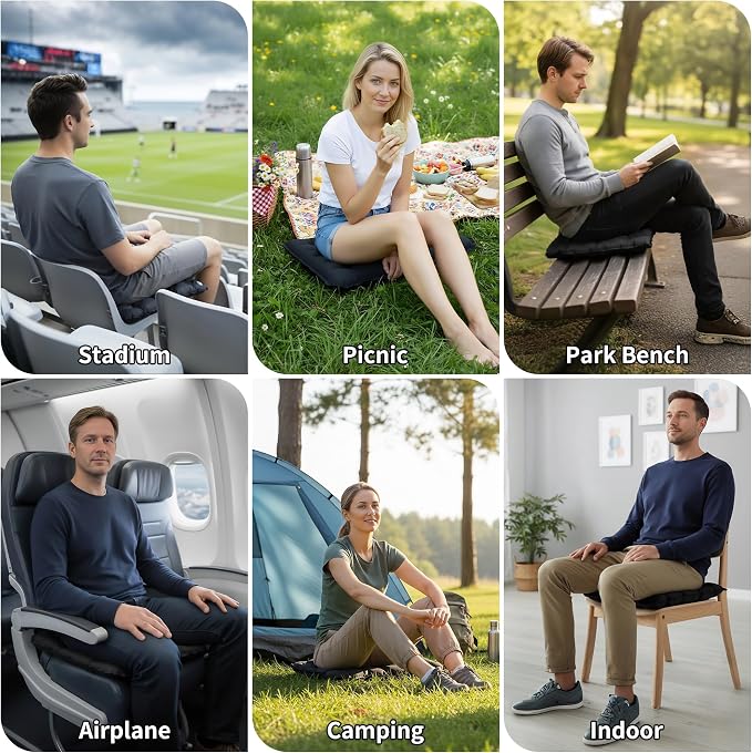 EULANT Lightweight Inflatable Seat Cushion,Compact Travel Cushion Pad | Stadium Seat Pad Camping Travel Air Seat Cushion for Airplane Hiking Bleachers Office Home Sports Events - Image 7