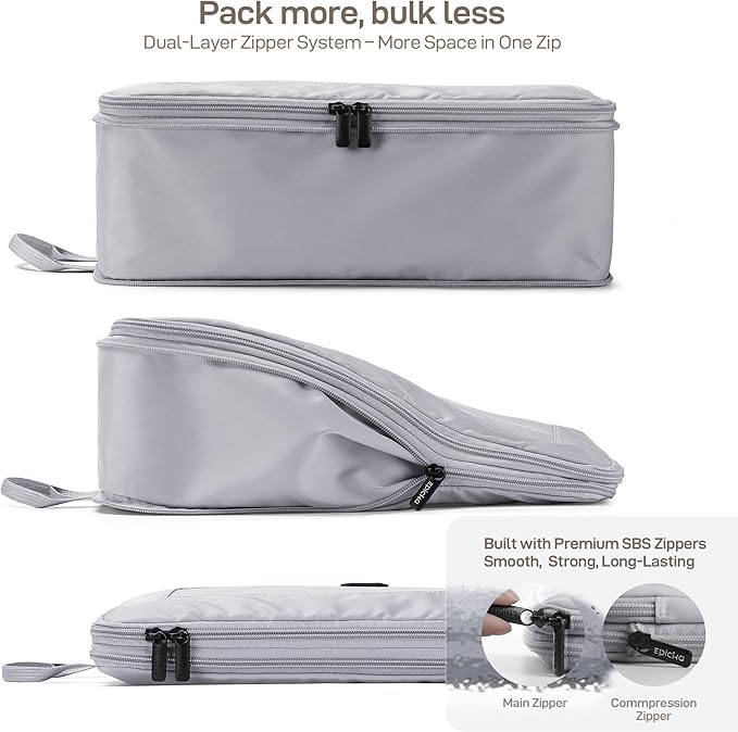 EPICKA TripCozy Compression Packing Cubes, 4 Set, Grey | Durable Expandable Travel Organizer Bags with Mesh Tops for Space-Saving Storage of Clothes & Accessories in Luggage - Image 2