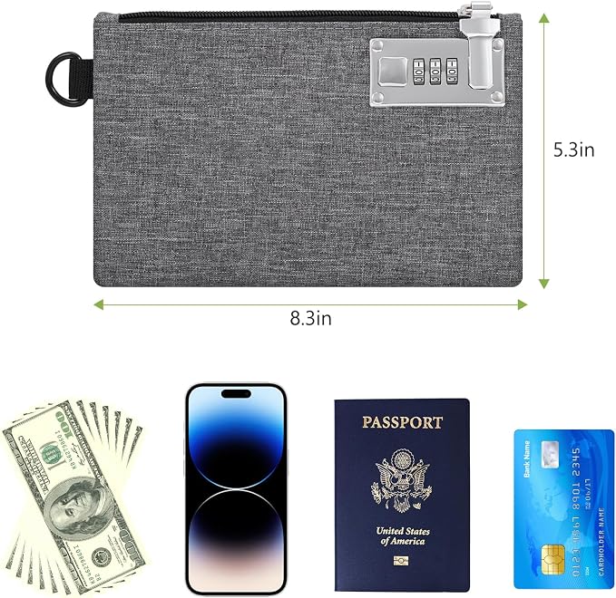 KeeKit Money Bag with Lock, 5 x 8 Inches Lockable Money Bag, Locking Accessories Pouch for Cash, Jewelry, Passports, Medicine, Credit Cards - ‎Grey - Image 6
