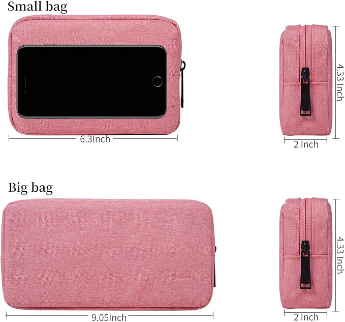 dealcase Electronic Accessories Organizer, Durable Small Electronics Accessories Storage Bag Compatible Laptop Charger Various USB,Cables,Cords and Power Travel Gadget Carry Bag,Pink(Small+Big) - Image 2