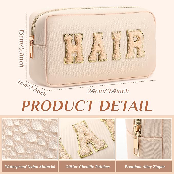 Preppy Makeup Bags Chenille Letter Stuff Bag Nylon Cosmetic Pouch Cases with Zipper for Women Travel Toiletry (Resort Colors,Classic,4 Pcs) - Image 2