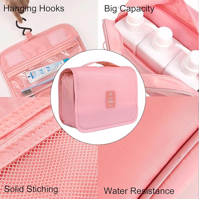 Hanging Travel Toiletry Bag for Women, Hanging Toiletry Bag with Multi-Pockets, Toiletry Bag for Traveling Easy Clean, Travel Organizer Pink - Image 5