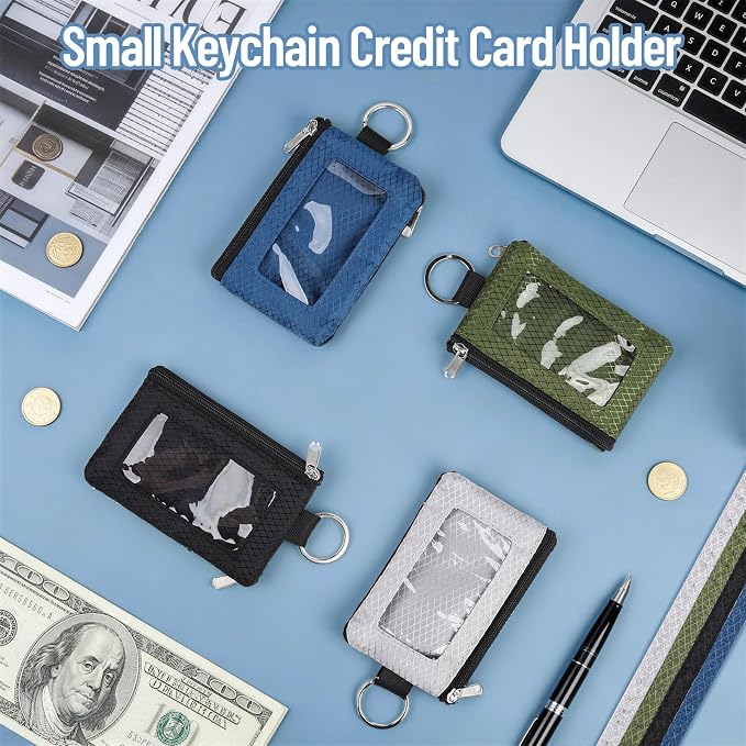 RFID Blocking Lanyard Wallet with ID Window Card Holder Green 1pc | Slim, Small, Keychain Wallet, Traval Neck Wallet, Zipper Pouch, Badge Holder, for Cards Cash Coins - Image 2