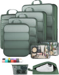 Veken 9/11 Set Compression Packing Cubes Garment Bags for Travel Essentials,Compressible Expandable Luggage Organizer Bags for Clothing,Space Saver Bags with Over 1000 pcs of Mesh Holes(Dark Green) by Veken