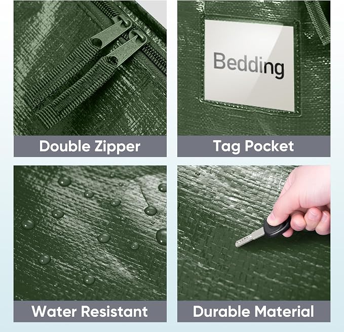 TICONN 2 Pack Extra Large Moving Bags Heavy Duty with Zippers & Carrying Handles, Durable Storage Bags Moving Boxes for Closet Organizers and Storage (2 Pack, Olive) - Image 6