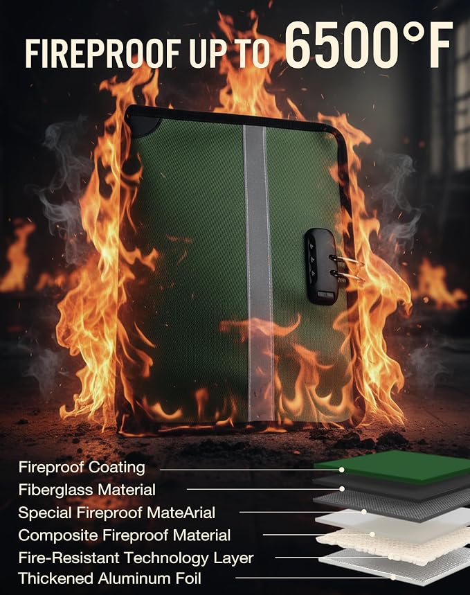 Fireproof Document Holder with Lock (1.6x13.8x9.9 In), Waterproof Money Bag with Zipper & Reflective Strip, Fire Safe Storage Pouch for Laptops Letter Size Certificates, Home Safe Accessories - Image 2