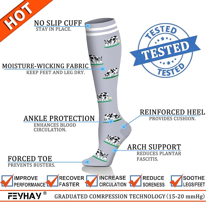 FEYHAY Copper Compression Socks (8 Pairs) 15-20 mmHg Circulation is Best Athletic & Daily for Men & Women, Running, Climbing - Image 4