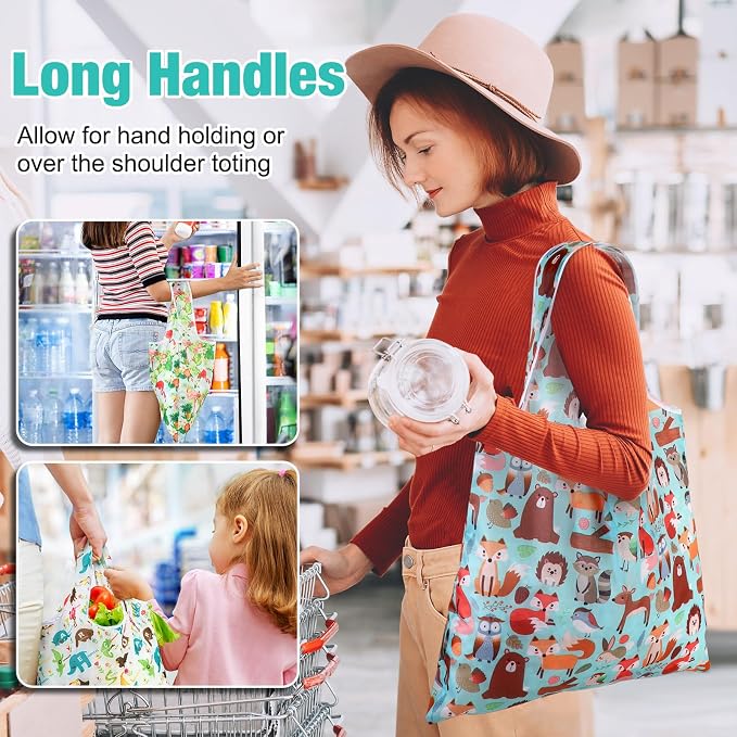 Eccliy 24 Pieces Reusable Grocery Bags Polyester Shopping Bags for Groceries Multi Colors Reusable Foldable Shopping Tote(Animal Style) - Image 2
