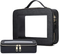 Pinkmik Clear Makeup Bag with Brush Bag, (Black, L+SLIM) | 2pcs, Waterproof, Travel Case for Cosmetics and Toiletries, Women's Cosmetic Organizer, with Zipper by Pinkmik