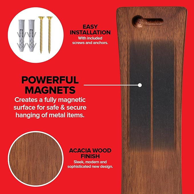 10 Inch Acacia Wood Magnetic Knife Holder with Multipurpose Use, Magnetic Knife Holders for Kitchen, Wooden Knife Rack, Magnet Strips for Knives & Metal Utensils, Tool Holder, Art Supply Organizer - Image 3