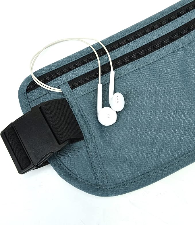 RFID Blocking Money Belt for Men Women, Slim Fanny Pack for Travel，Running,Conceal Waist Wallet for Passport Holder,Phone,Cash(Black Turquoise) - Image 4