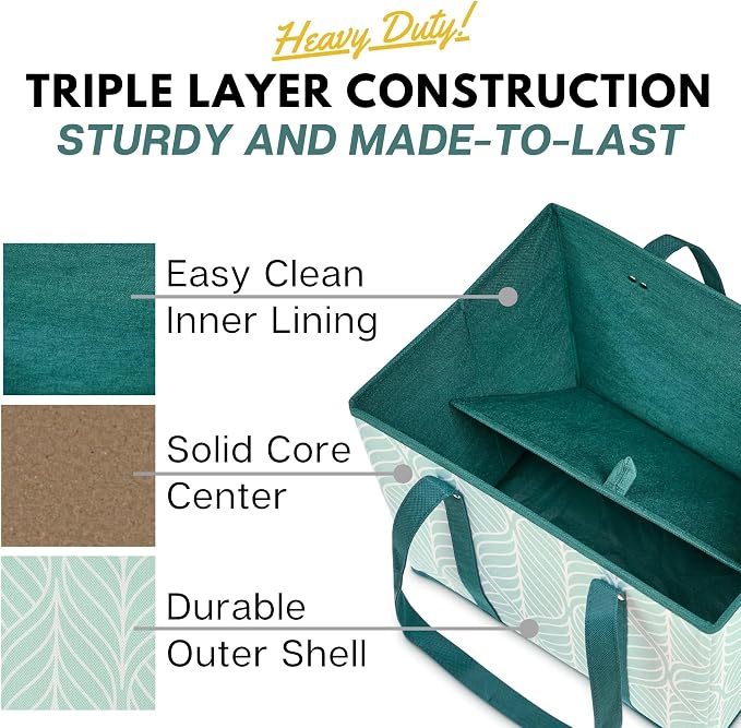 Reusable Grocery Bags (3 Pack) – Heavy Duty Reusable Shopping Bags for Groceries with Box Shape to Stand Up, Stay Open, Fold Flat – Large Tote-Bag is Foldable with Long Handles & Hard Bottom (Green) - Image 5