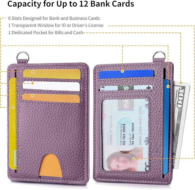 Mayski Slim Wallet, Credit Card Holder for Women, Minimalist Front Pocket RFID Blocking Card Cases, Small Wallet Women Men(Litchi Lavender) - Image 6