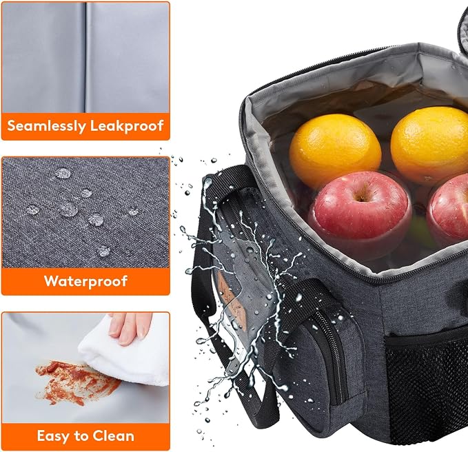 Lifewit Medium Lunch Bag, Insulated Lunch Box, Soft Cooler Cooling Tote for Adult Men Women, Dark Gray 12-Can (9L) - Image 4