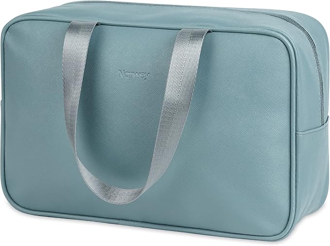 Narwey PU Leather Large Travel Toiletry Bag Women Toiletries Bag Skincare Bag Makeup Bag Organizer Make up bag Cosmetic Bag Medicine Bag for Girls (Large, Greyish Blue) by Narwey