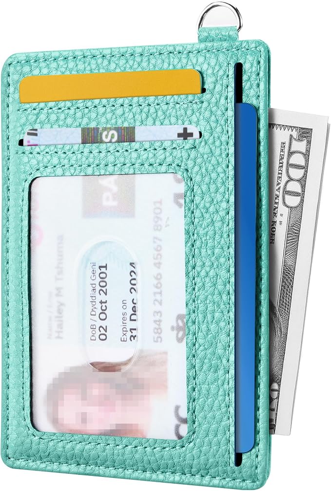 Mayski Slim Wallet, Credit Card Holder for Women, Minimalist Front Pocket RFID Blocking Card Cases, Small Wallet Women Men(Litchi Ocean Green) - Image 2