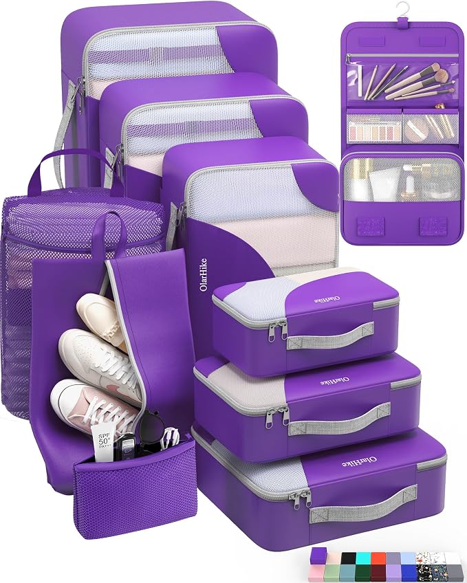 OlarHike 10 Set Packing Cubes for Travel, Gifts for Women Mom,Anti-Tearing Suitcase Organizer with Over 1000 pcs Mesh Holes,Vacation Essentials & Accessories for Cruise Ship by OlarHike