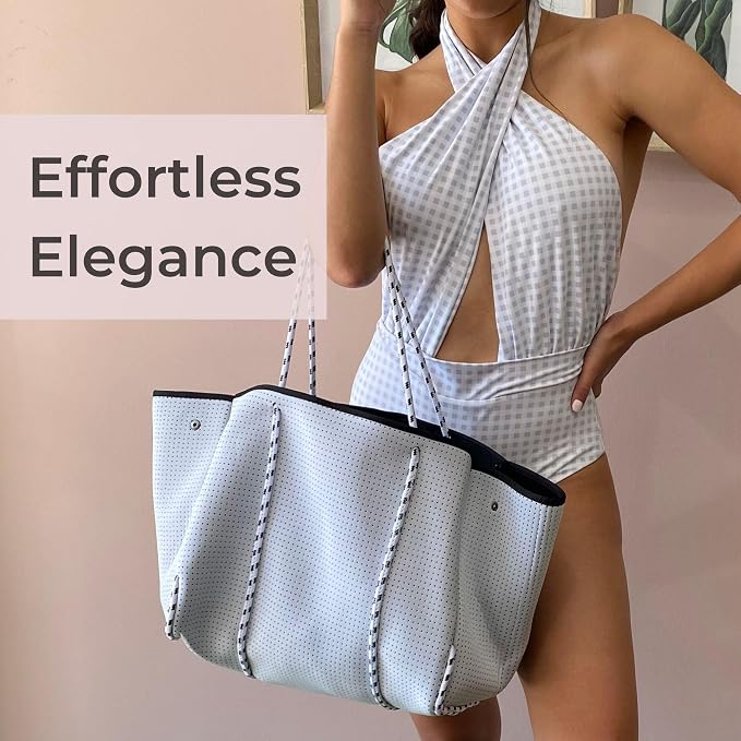 POPUPS Large Neoprene Tote Bag for Women - Everyday Designer Handbag for Travel Work and Beach with Pockets and Zipper Pouch - Image 9