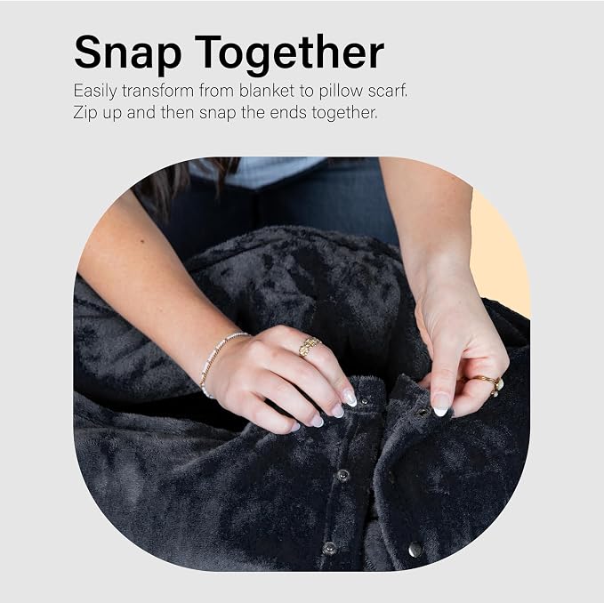 NAPRO 3‑in‑1 Travel Blanket Pillow Scarf – Convertible 50×80″ Blanket, 12×16″ Pillow, 80″ Infinity Neck Pillow – Lightweight, Plush – Black - Image 6