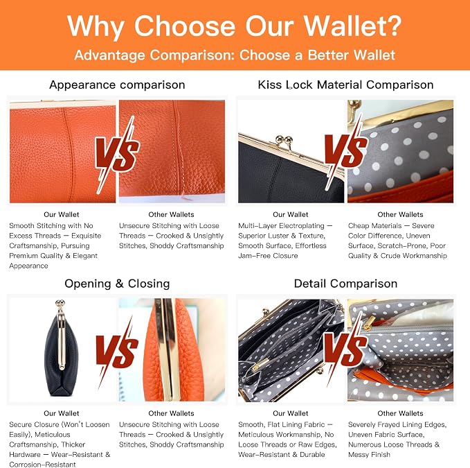 Genuine Leather Long Kiss Lock Wallet for Women – RFID Blocking Handheld Clutch Purse with 8 Card Slots, Money Clip, Zipper Coin Pocket for Travel, Work, Everyday Use – Gift for Her (Pink) - Image 5
