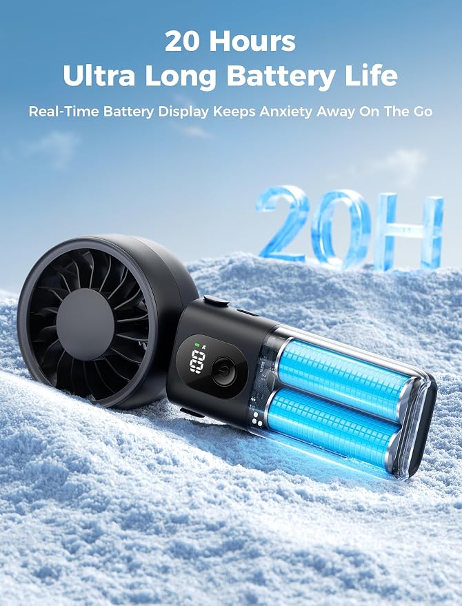 Aecooly Mighty Portable Handheld Fan | 20H Max Cooling | 3 Flexible Modes | 5 Speeds Wind | Battery Level Display | USB Rechargeable Mini Personal Battery Powered, Gifts for Women, Travel -Black - Image 6