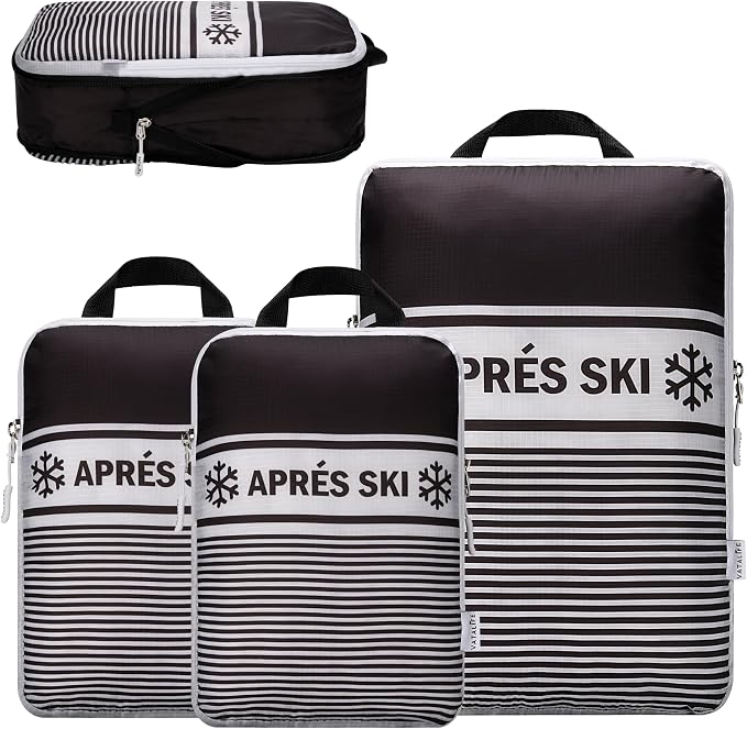 Apres Ski Packing Cubes Organizer Bags for Suitcase & Backpack, Compression Packing Cubes for Travel, Lightweight Luggage Organizers, Travel Cubes, Vacation Essentials, 3pc Set, Black Apres Ski by Unknown