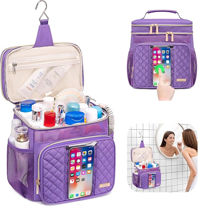 Tealari Large Toiletry Bag for Women Men,Bathroom Bag,Water Resistant Shower Bag,Makeup Bag,Portable Shower Caddy for College Dorm,Hanging Travel Toiletry Bag with Transparent Waterproof Phone Pocket - Image 2