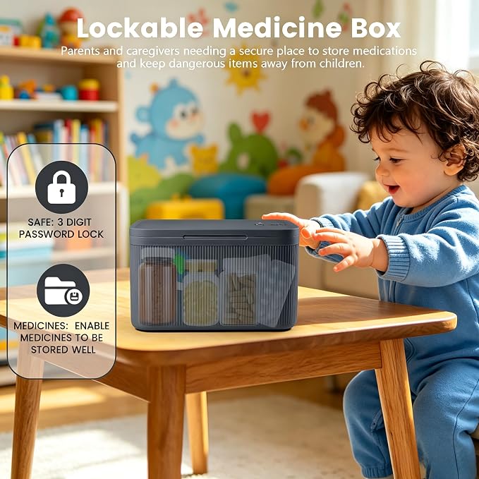 Upgraded Taller Size Medicine Lock Box,Lockable Storage Box with Combination Code for Medication Safe,Lock Box for Pills/Snack/Ipad Mini,Locked Container for Home/Office 9.4X5.5X5.7inch Medium - Image 4
