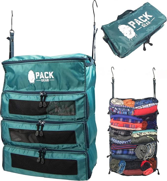 Hanging Carry-On Organizer - Our Fitted Hanging Luggage Organizer Perfectly Fits Any Carry On - Our Packing Cubes For Travel Use Mesh Windows to Make Finding Clothes Easy (Green, M) by PackGear