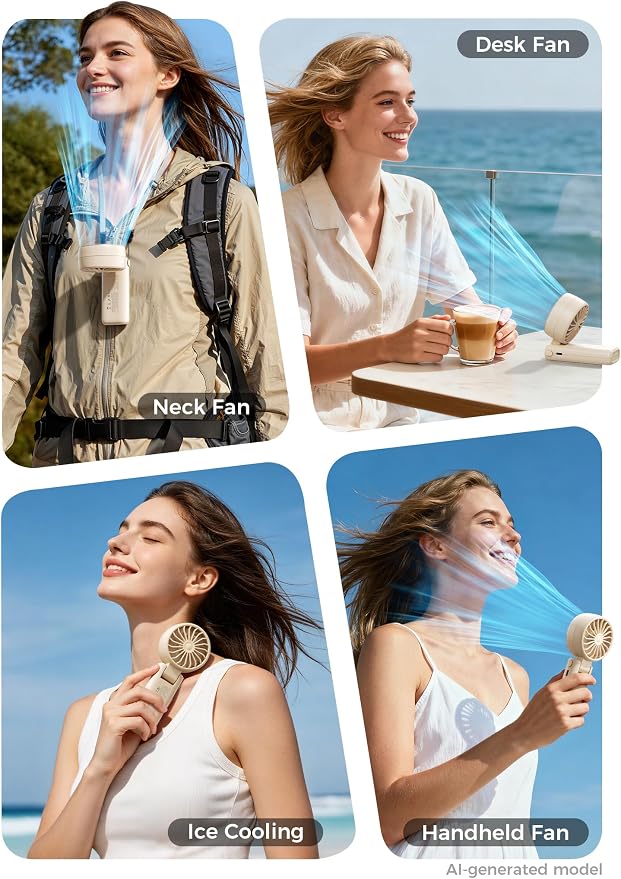 Aecooly Mighty Portable Handheld Fan with Cooling Plate | 20H Max Cooling | 3 Flexible Modes | 5 Speeds Wind | Battery Level Display | Mini Personal Battery Powered, Gifts for Women, Travel-Beige - Image 6